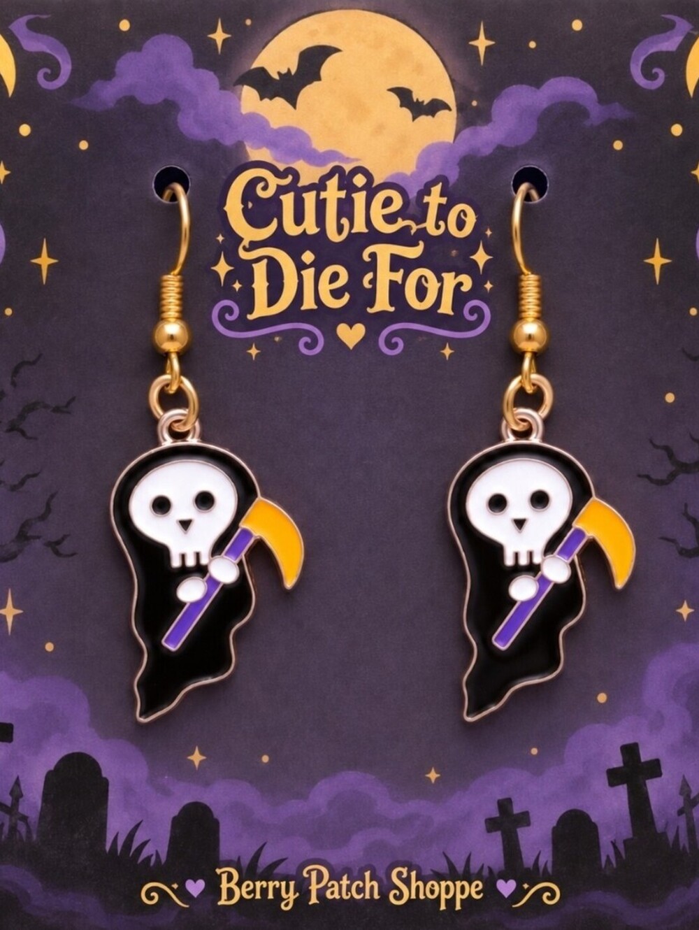 To Die For Grim Reaper Halloween Dangle Earrings